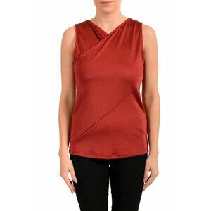 Hugo Boss Ecasi2 Top Red Stretch Sleeveless Faux Wrap Blouse Top SZ L New